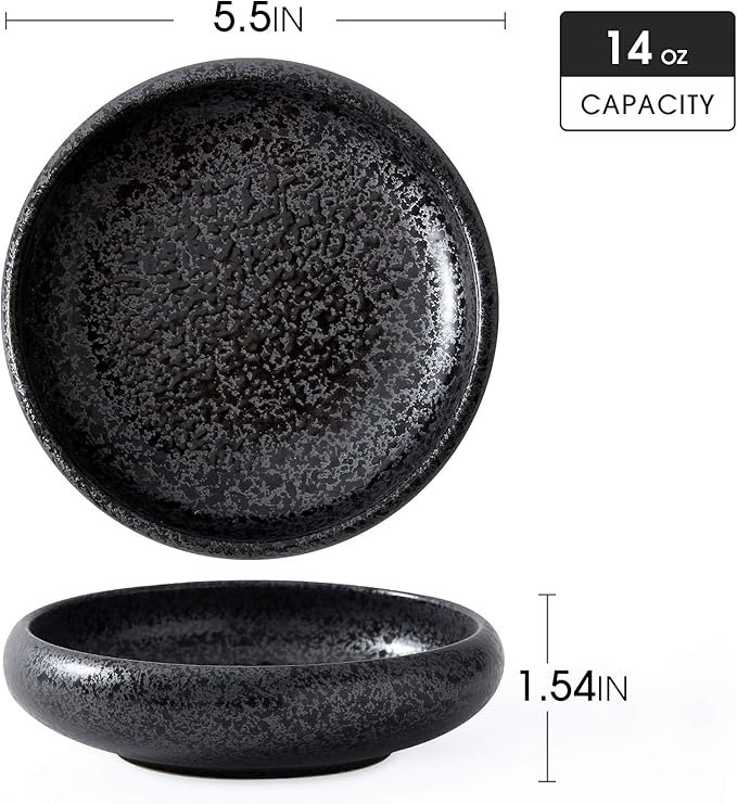 Uaral Japanese Plates Serving Dishes,Salad Bowl Set,Dessert Plate,Appetizer Plate Set of 4,5.5 inch(Black Speckled)