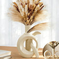 Assemble OK Ceramic Vase Set of 2 for Home Decor, Modern Boho Ins Style Matte Vase for Pampas Grass for Table Centerpiece, Living Room, Shelf, Mantle, Housewarming Gift (Beige White)