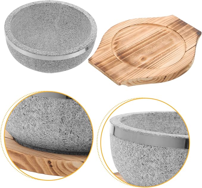STOBAZA 1 Set Korean Stone Bowl Bibimbap Bowl for Cooking Unglazed Stone Pot with Tray for Korean Cuisine Daily Use and Healthy Meals