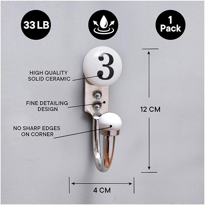 IndianShelf Stylish Ceramic, Zinc Decorative Cute Hooks for Hanging Coats, Jackets, Leash, Hat, Towel, Backpack, Purse, Handbag for Bathroom Décor(White)