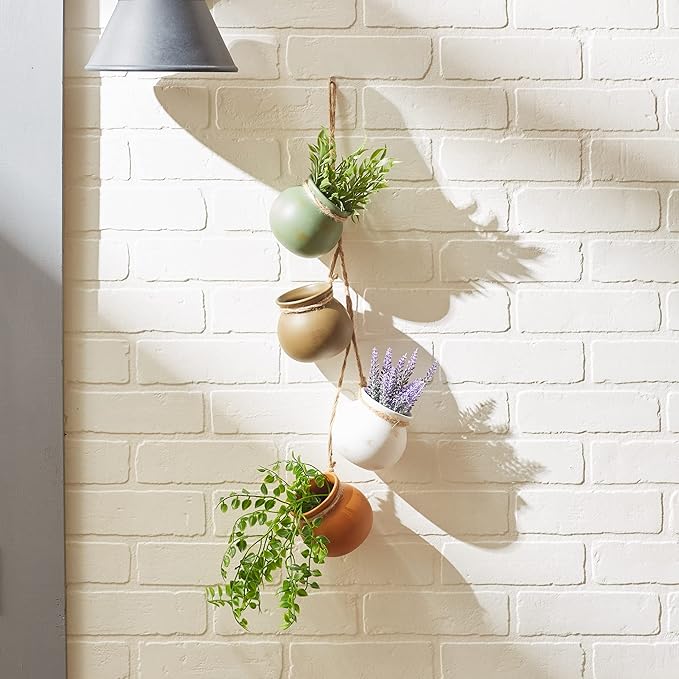 Zingz & Thingz Color Terracotta Planter Collection 4-Piece Dangling Hanging Mini Pots, 3.75x3.75x23, Neutral
