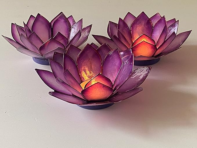 Om Gallery Capiz Shell Lotus Flower Decor Tealight Candle Holder for Serene Ambiance - Handmade Decorative Candle Holders for Meditation, Yoga, and Relaxation, Passion