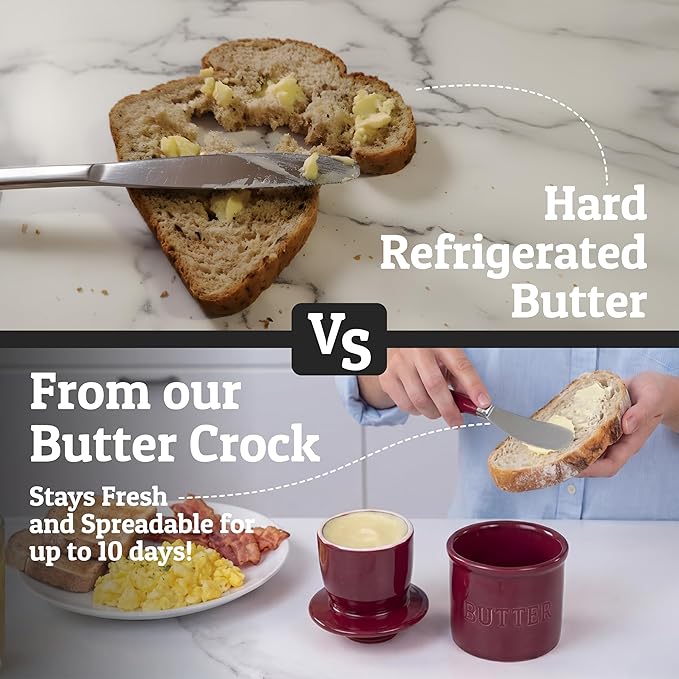 PriorityChef Butter Crock with Lid with Water Line,Ceramic French Butter Dish to Leave On Counter, Winery