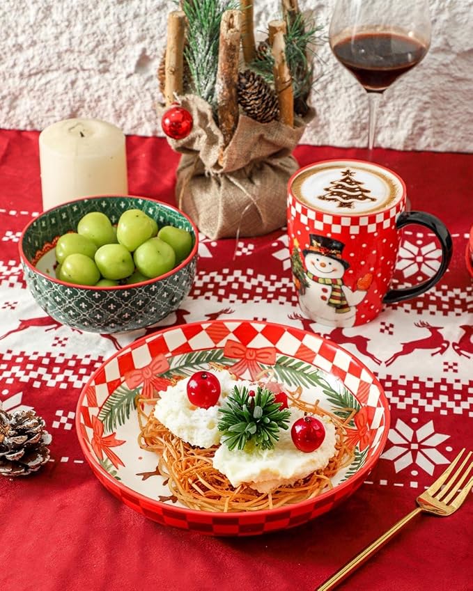 HASENSE Pasta Bowls Set of 4, Holiday Serving Dishes for Entertaining, 38 Ounce Ceramic Bowl Set for Soup, Salad, Snack, 8.8 Inch Dishes for Valentine’s Day Gift, Microwave Dishwasher Safe, Red