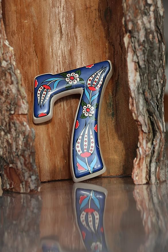 Large Ceramic Housewarming Sign Ceramic Address Plaque House Numbers Sign Door Personalized Coloured Decorative Hand Decoratede Housewarming Gifts Tulip Design 12 * 9 cm (Navy Blue, 7)