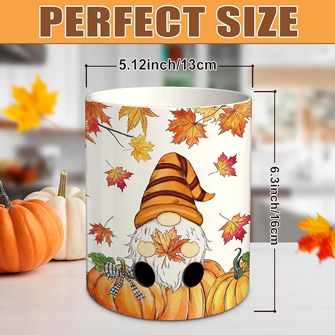 pinata Fall Thanksgiving Kitchen Decor Ceramic Utensil Holder, Farmhouse Fall Gnome Pumpkin Utensils Holder, Ceramic Utensils Crock for Rustic Indoor Kitchen Decorations(6.3 Inches)