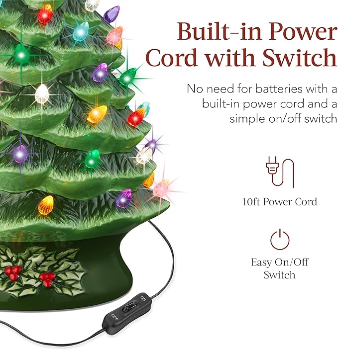 Best Choice Product 24in Extra Large Ceramic Christmas Tree, Pre-Lit Hand-Painted Tabletop XL Indoor Holiday Tree, 74 Multicolor Bulbs, LED Lights - Green
