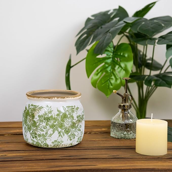 Flower Pot,Vintage Ceramic Pot for Planter with Drainage Holes, 6.29 inch Ice Crack Glazed Indoor Planters Pot for Indoor,Tucan Home Decor,Gardening Gifts,Green (Traditional)
