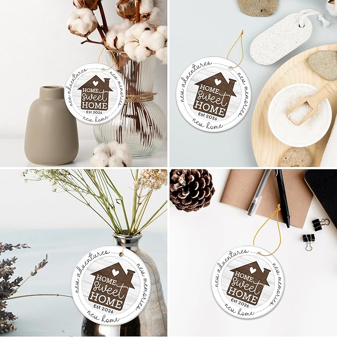 HEXMOZ New Home Gift Ideas - New Home Ornament 2026 - Best Housewarming Gifts 2026 - House Warming Gifts for Owners, Couples, Men, Women - First House Ornament, Our First Christmas Ceramic Keepsake