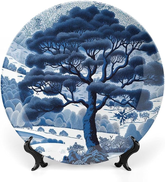 Blue And White Indigo Chinoiserie Ceramic Decorative Plate for Display Art Decoration Household Supplies Wedding Festival Holiday Party Decorations Personalized Gifts for Men Women Holiday