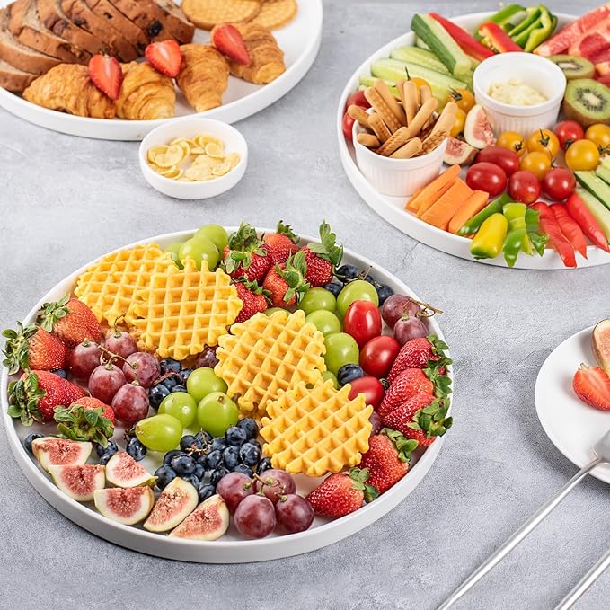 12" Ceramic Serving Trays, 3 Packs Round Serving Platters, Platters for Serving Food, Appetizer, Charcuterie, Snack, Dessert, Serving Dishes, Serving Trays for Entertaining, White