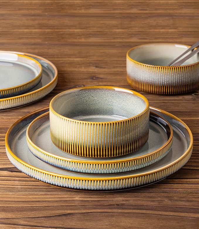 TheTerra Ceramic Dinnerware Sets for 6, 18 Pieces Porcelain Lightweight Plates and Bowls Sets, Scratch Resistant Dish Set, Oven & Microwave & Dishwasher Safe, Dusk Blue