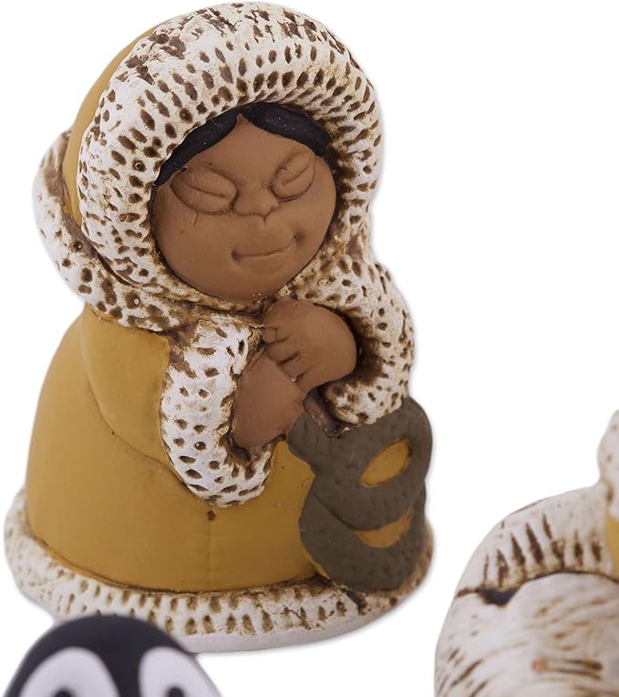 NOVICA Artisan Handmade Ceramic Nativity Scene Inuitthemed from Peru 8 Pcs White Brown Multicolor Sculpture Cultural Animal Christian Religious Bear [largest Piece 2in H x 3.7in W x 2in D Smallest Pi]