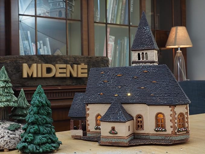 Ceramic Art Tealight Candle Holder Room Decoration Handcrafted Collectible Miniature Light House St.Michael Church in South Tyrol, Italy D334N*