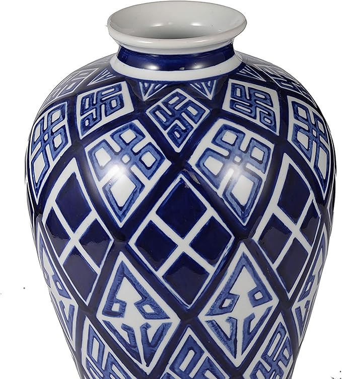 A&B Home 13" Porcelain Blue and White Tall Vase Hand Painted Glazed Ceramic Jar Home Decoration Asian Decor Centerpiece Urn