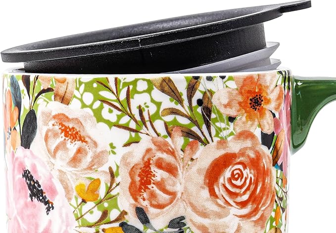 DUSVALLY Ceramic Tall Coffee Mug, Friends Coffee Cup Gift Set, Travel Mug with Lid for Office and Home, Unique Gifts for Women and Man, Flower Mug, Color Box, 17oz Large Cup, Green