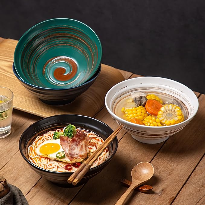 YUN TAO Ceramic Ramen Bowls Set of 4, 35 oz Large Japanese Style Serving Bowls for Salad,Udon, Soba, Pho,Pasta, Asian Soup Noodle,Suitable as Housewarming Gifts
