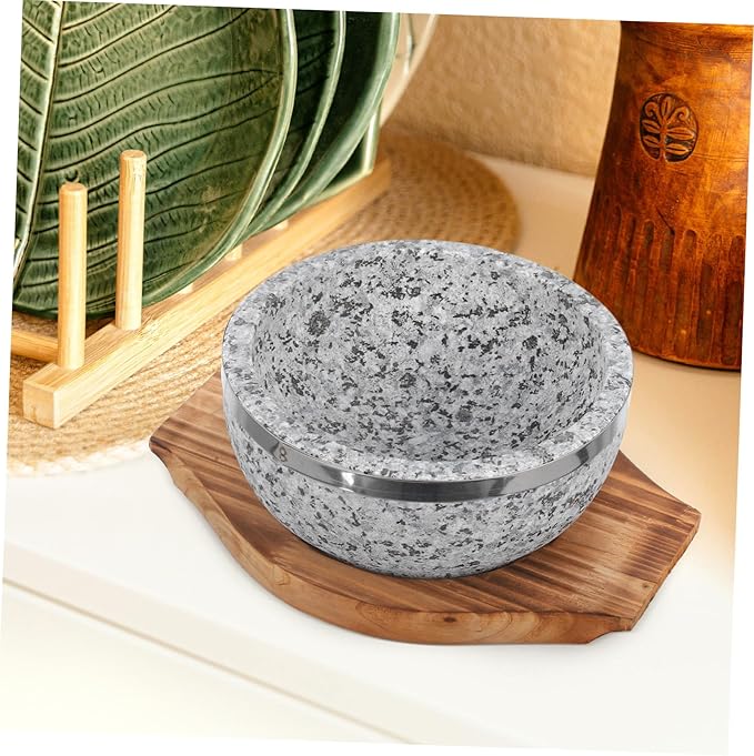 Korean Pot Stone Bowl Heat Retaining Bowl Bibimbap Tray Korean Cuisine Wood Base