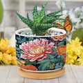 Bright and Chinoiserie Ceramic Planter Coral Peony Floral Snake Plant Live Indoor with Pot with Drainage Holes and Saucers Pot for Pots Outdoor Indoor Plants