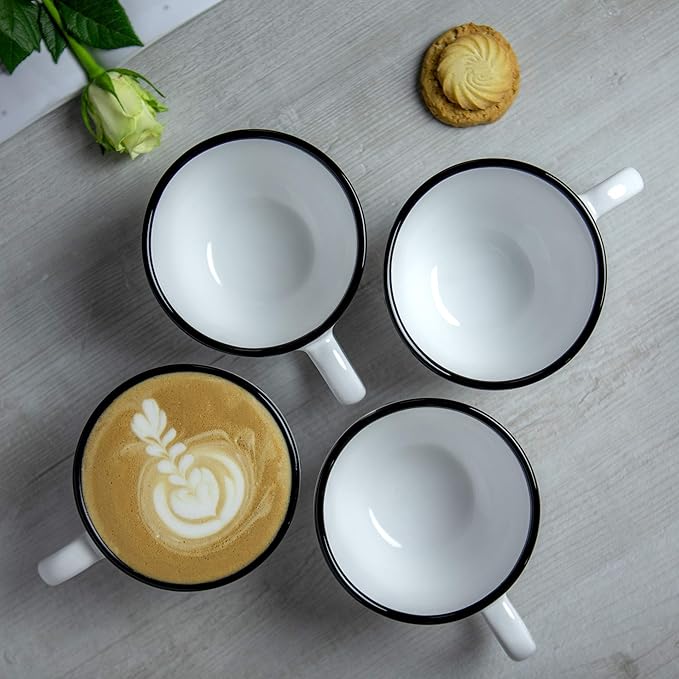 City to Cottage Handmade Ceramic Designer White And Black Polka Dot Cup, Unique Extra Large 17.5oz/500ml Pottery Cappuccino, Coffee, Tea, Soup Mug | Housewarming Gift for Tea Lovers