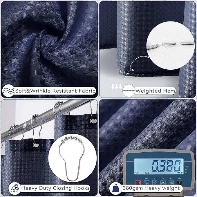 Bathroom Set - Navy Blue Bathroom Accessories Set, Bathroom Sets with Shower Curtain and Rugs, 25PC Shower Curtain Set with Hooks, Soap Dispenser, Soap Dish, Toilet Brush Holder and Trash Can