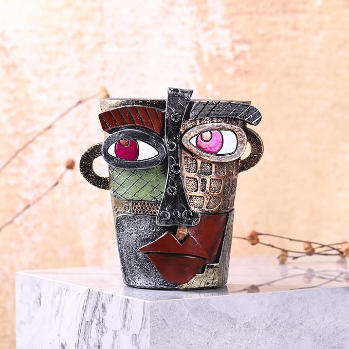 Unique Face Abstract Art Sculpture, Home Colorful Decor Statue for Modern Eclectic, TV Stand Accent, Coffee Table, Shelf, Entrance Table, Office Decor, Funky Quirky Art Decor Gift (Vintage)