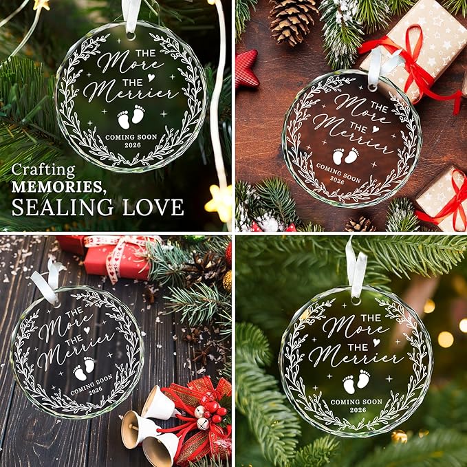 HEXMOZ Christmas Pregnancy Announcement Ornament for Grandparents, Husband, Family, Grandma, Aunt - Baby Coming Soon Announcement Ornament - Expecting Parents to Be Unique Gifts - Glass Ornaments