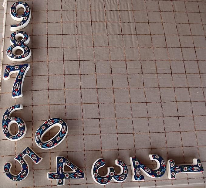 Large Ceramic Housewarming Sign Ceramic Address Plaque House Numbers Sign Door Personalized Coloured Decorative Hand Decoratede Housewarming Gifts Tulip Design 12 * 9 cm (Navy Blue, 8)