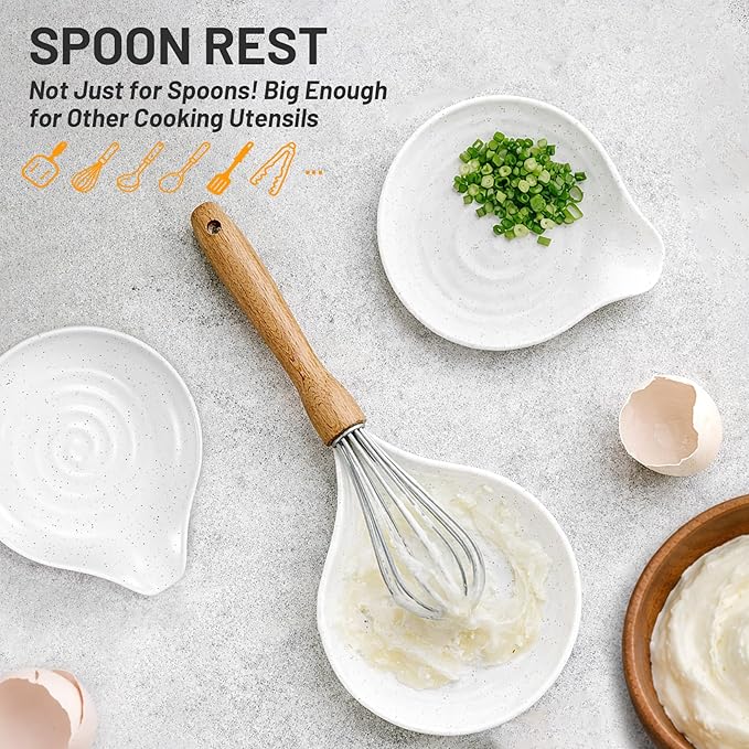 Nucookery Utensil Holder with Spoon Rest, 6.4'' Large Ceramic Kitchen Utensil Crock, Heavyweight Countertop Organizer Holds 10–15 Utensils, Easy Clean, Non-Slip Cork Base