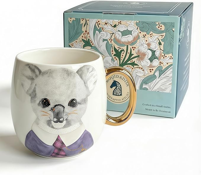 19oz Ceramic Coffee Mug with Gold-Trim Handle, Porcelain Mug for Coffee, Tea & Hot Chocolate, Hand-Painted Artisan Style, Lead-Free, Gift-Ready Box, Not Microwave Safe