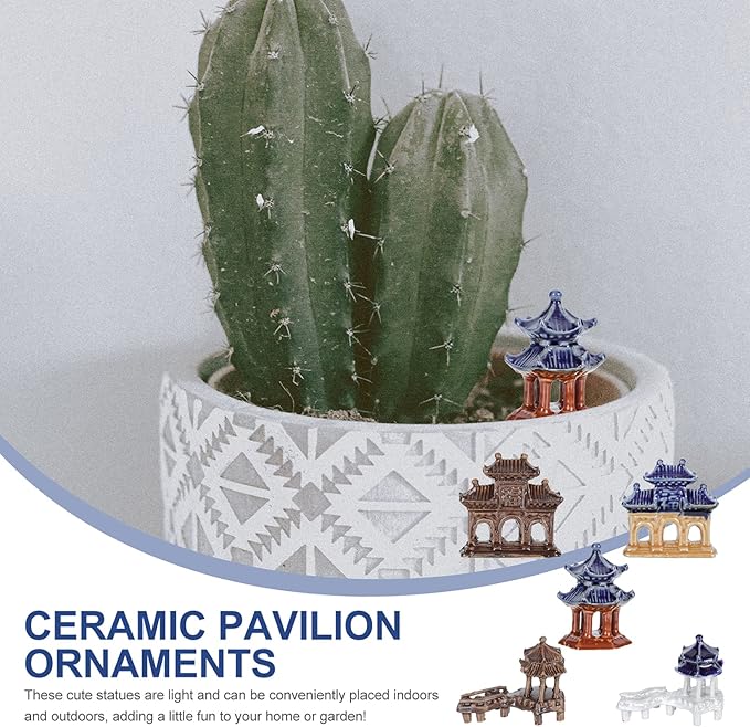 Yardwe Ceramic Pavilion Ornaments 5Pcs Miniature Garden Sculptures for Patio Lawn Bonsai Decorations Outdoor Micro Landscaping Accessories