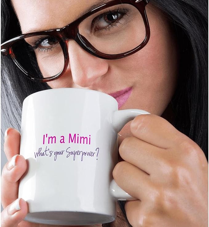 3dRose mug_193745_1 Im a Mimi Whats Your Superpower Hot Pink Funny Gift for Grandma Ceramic Mug, 11-Ounce