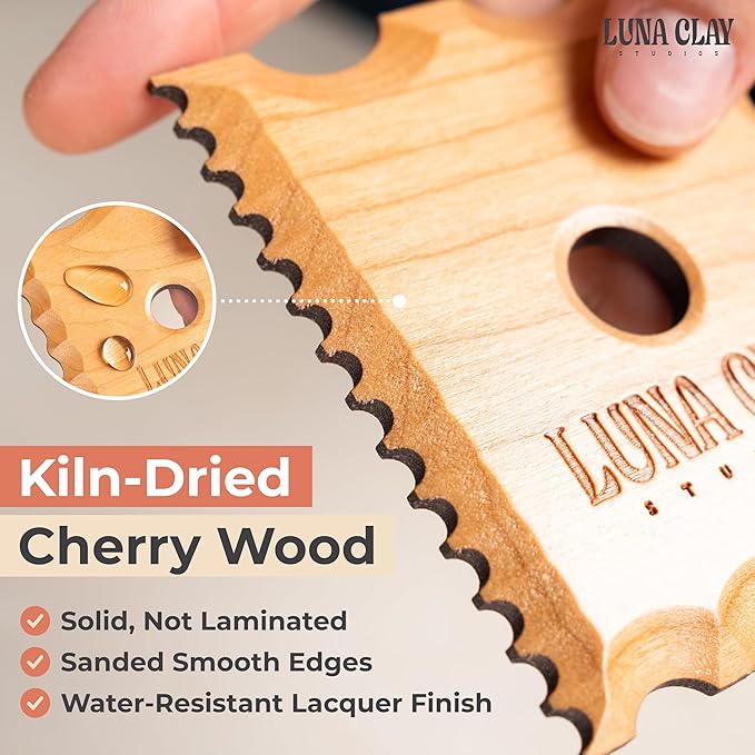Kiln-Dried Cherry Wood Pottery Ribs & Pottery Tools For Wheel Throwing | 8 Pack - Professional Non-Warping Ceramic Set for Trimming, Sculpting, Shaping - Clay Tools & Modeling Kit with Bonus Sponge