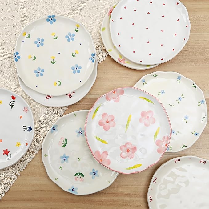 Koythin Ceramic Dessert Plates, Cute Fruits Dinner Plate, Creative Plates Design, Printed Flowers Dinnerware for Office and Home, Kitchen Plates for Desserts (Tulip Small Floral)
