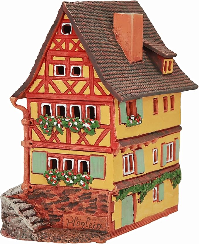 Ceramic Art Tealight Candle Holder Room Decoration Handcrafted Collectible Miniature Aroma Light House Plönlein, Rothenburg, Germany C260