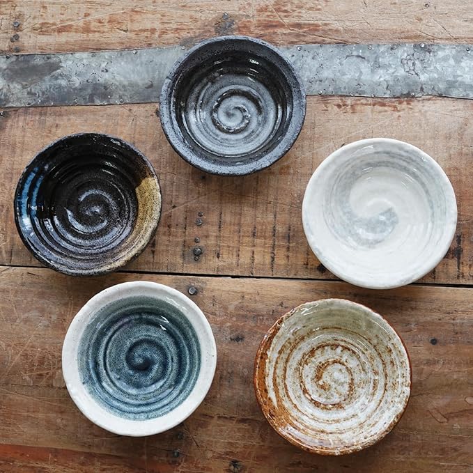 5.3 inches Serving Plates Set of 5, Rough Cut Shape Pottery, Dishwasher and microwave safe,Japanese Traditional Style and Color, Dessert plates, Appetizer Plates, Salad Plates (Deep Plate)