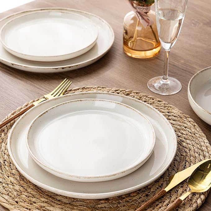 AmorArc 18 Pieces Ceramic Dinnerware Sets for 6, Handpainted Stoneware Plates and Bowls Set with Rustic Terracotta Underside, Scratch Resistant Dishes Set, Dishwasher & Microwave Safe
