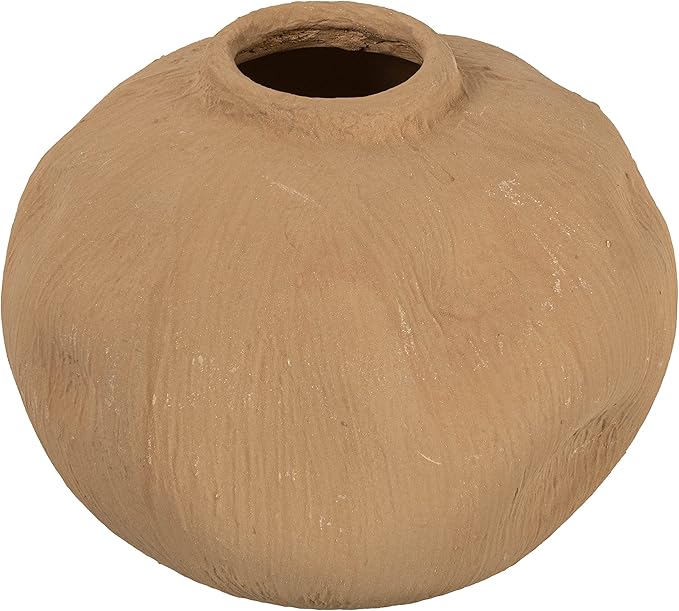 Pinched Organic Shape Terracotta Vase, Textured Taupe