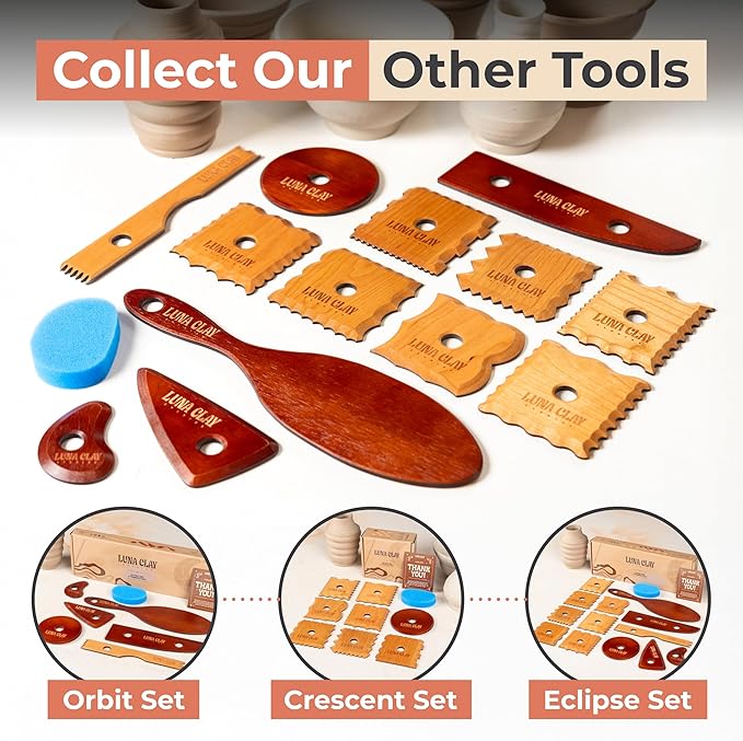 Kiln-Dried Cherry Wood Pottery Ribs & Pottery Tools For Wheel Throwing | 8 Pack - Professional Non-Warping Ceramic Set for Trimming, Sculpting, Shaping - Clay Tools & Modeling Kit with Bonus Sponge