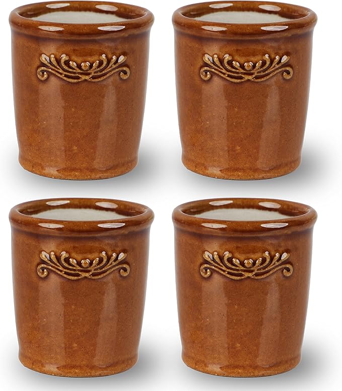 Votive Candle Holder for Home and Kitchen Décor- Ceramic Candle Holder Set of 4 - Brown