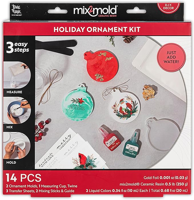 Brea Reese: Mix2Mold Ceramic Resin Holiday Ornament Kit - DIY 6 Resin Ornaments, All-in-1 Mold Craft Kit, Holiday-Themed, Festive Adult Art Activity