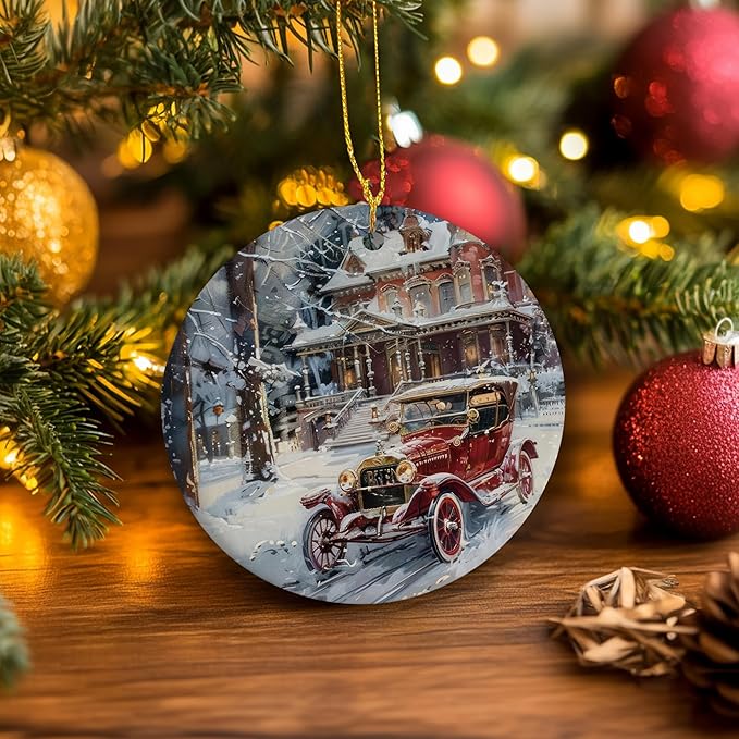 Vintage Christmas Ceramic Ornament Gifts, Retro Winter Christmas Decorative Hanging Ornaments for Xmas Tree Holiday Party Decoration, Winter Xmas Tree Decorations