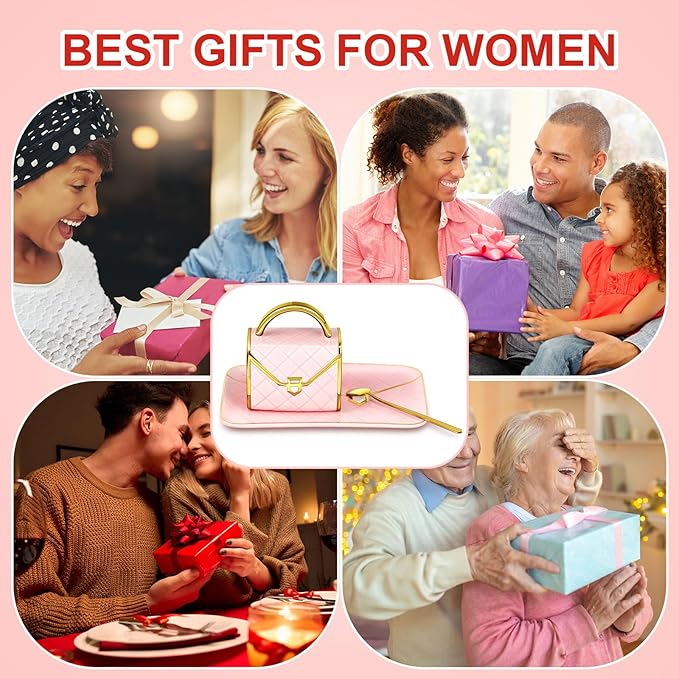 Zubebe 2 Sets Coffee Mug Elegant Handbag Shaped Cup Mother's Day Modern Ceramic Purse Mug with Spoon and Saucer, 10oz Cute Creative Tea Cup for Woman Girls Gift (Pink)