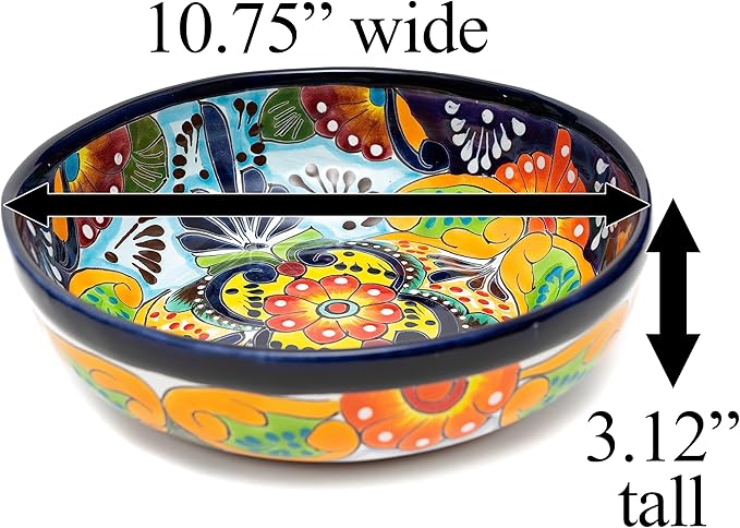 Mexican Talavera Pottery Large Serving Bowl, Handpainted Ceramic Pasta Bowl, Fruit Bowl, Hand Crafted Decorative Bowl for Salad Party Serving Bakeware Handmade Mexico Kitchen Art Unique Gift Platter