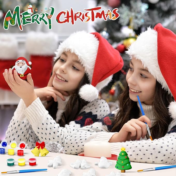 Simgoing 20 Set Christmas Ceramic Painting Kit DIY Ceramic to Paint Your Own Snowman Santa Xmas Tree Penguin Statues Ceramics Christmas Ornaments Crafts for Adults Xmas Party