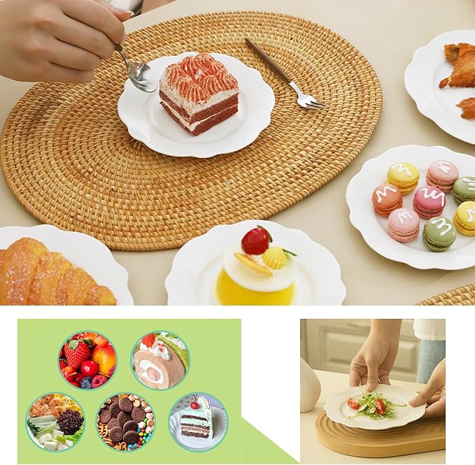 TAMAYKIM 6 Inch Porcelain Dessert Plates, Set of 18, White Lotus Shape Stackable Appetizer Plates, Scratch Resistant Small Plates for Restaurant & Home, Microwave, Oven & Dishwasher Safe