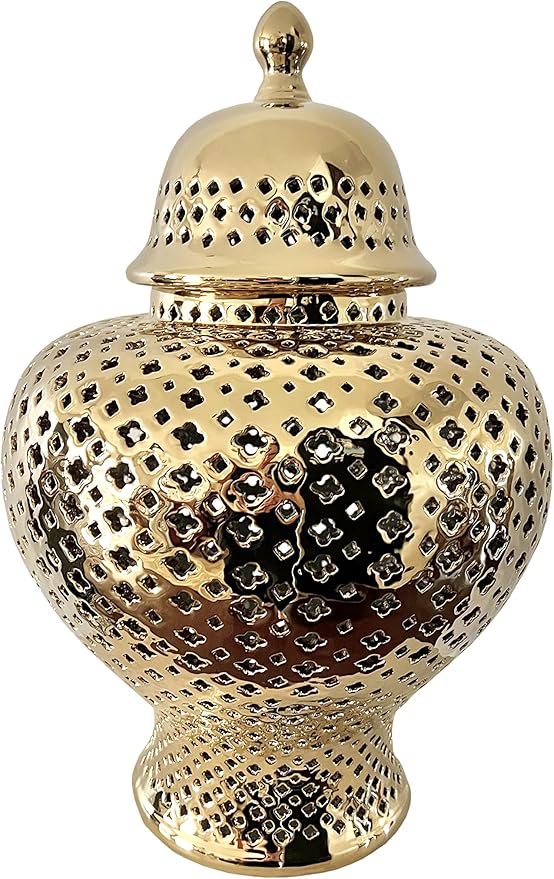 Noori Home - 100% Modern Glam Artisan Ceramic SANA Large Sana Ginger Jar Urns with Lid 12.5x12.5x19