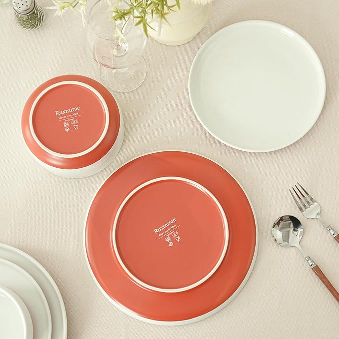 10.25-Inch Dinner Plates Set of 4, Dual Glaze Stoneware Plates, Microwave and Dishwasher Safe, Ceramic Plates for Everyday Dining, Stardust Glaze White
