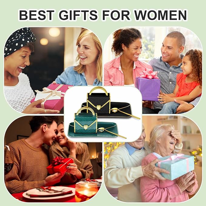 Zubebe 2 Set Coffee Mug Elegant Handbag Shaped Cup Mother's Day Modern Ceramic Purse Mug with Spoon and Saucer, 10oz Cute Creative Tea Cup for Woman Girls Gift (Dark Green,Black)
