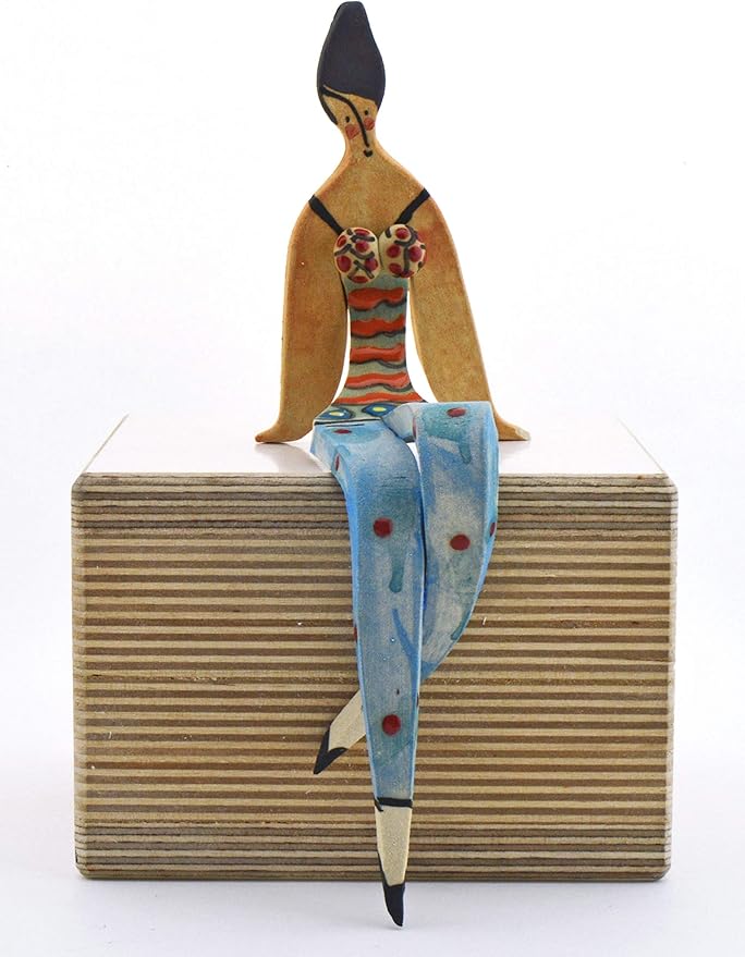 Small Sitting Woman Decorative Ceramic Sculpture Handmade and Handpainted with Multicolored Foc-Art Decoration. 3,94" x 2,36" x 6,69"